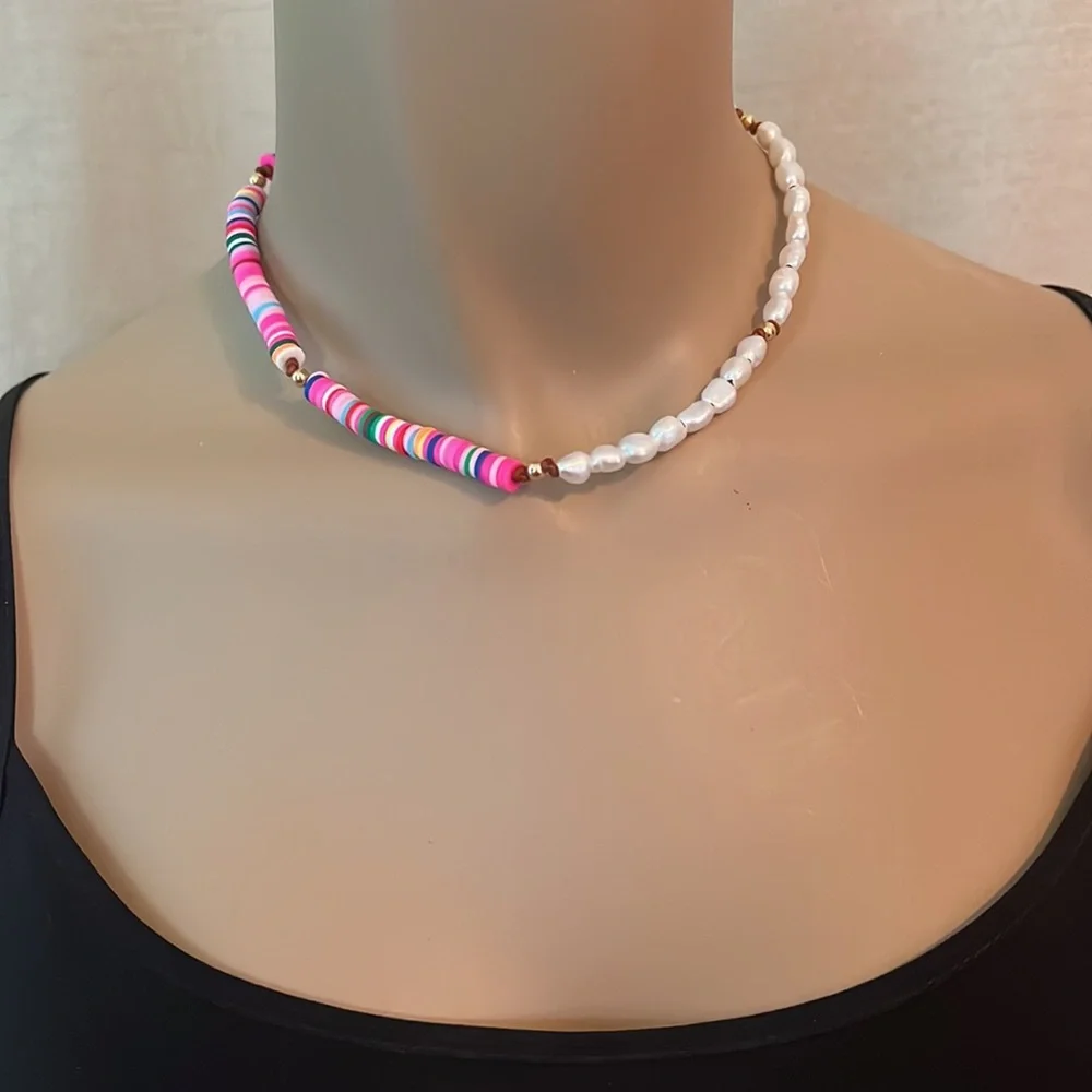 Seaside Pearls Monica Freshwater Pearl Heishi Beaded Leather Choker Necklace New - Picture 3 of 3